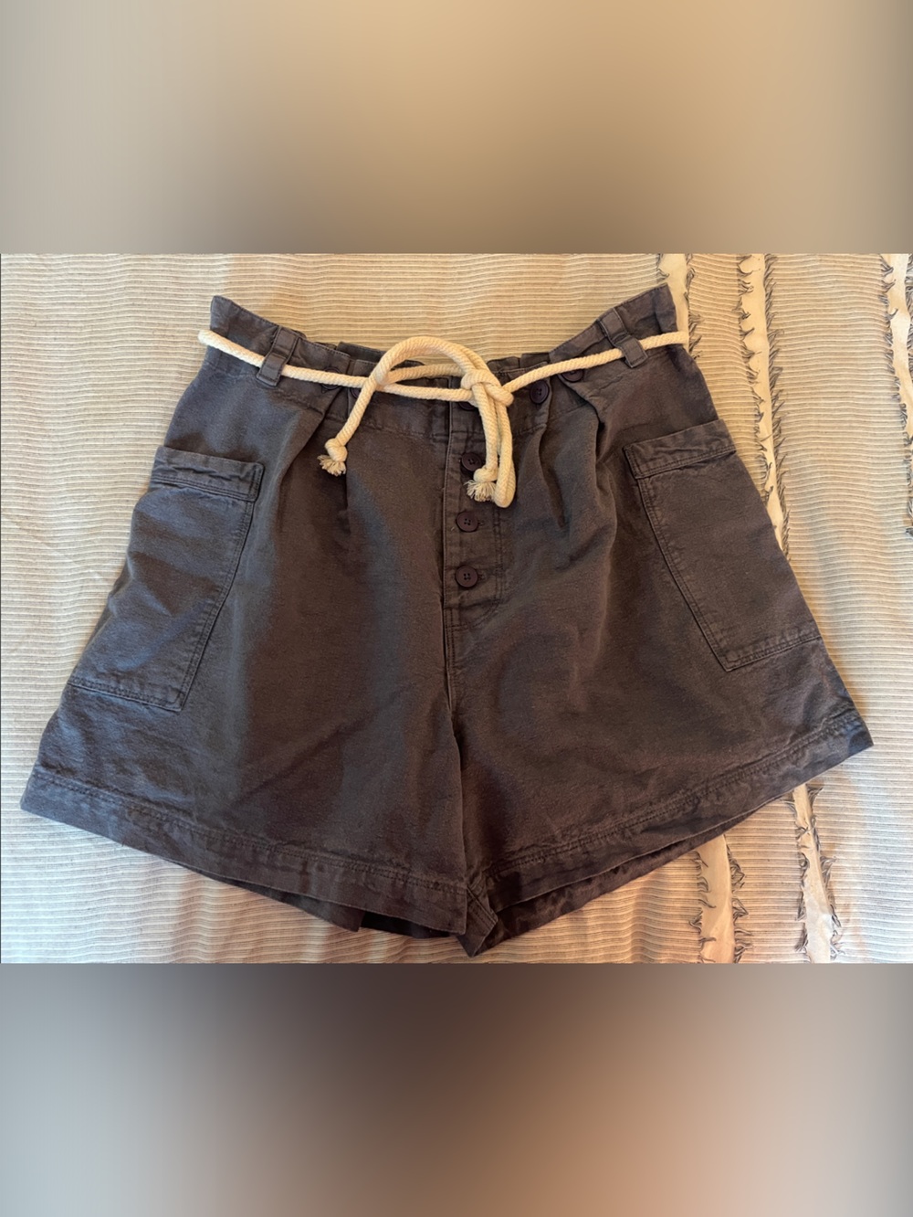 Free People Charcoal Drawstring Cargo Bermuda Shorts
